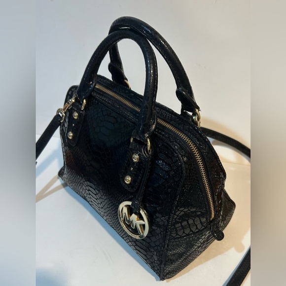 Michael Kors Black leather Snakeskin croc Embossed Satchel crossbody - Picture 4 of 12